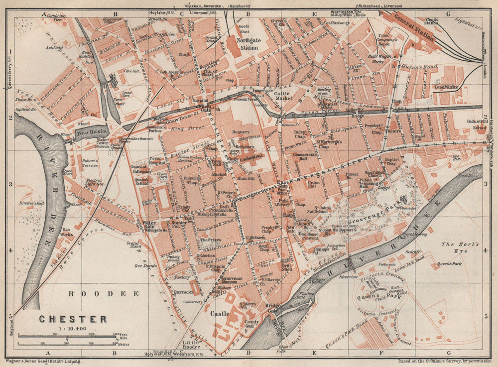 Handbridge Map Printable CHESTER town city plan. Grosvenor Precinct Handbridge. Cheshire 1927 ...