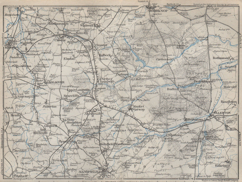 SHERWOOD FOREST & THE DUKERIES. Worksop Mansfield Ollerton Staveley 1927 map
