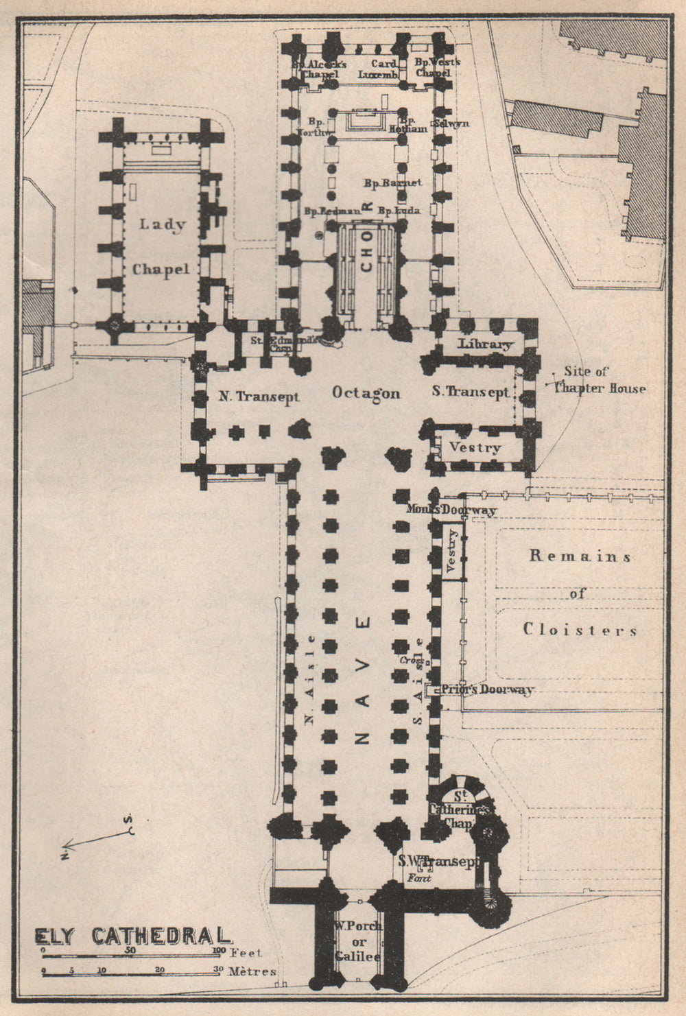 ELY CATHEDRAL floor plan. Cambridgeshire. BAEDEKER 1927 old vintage map chart