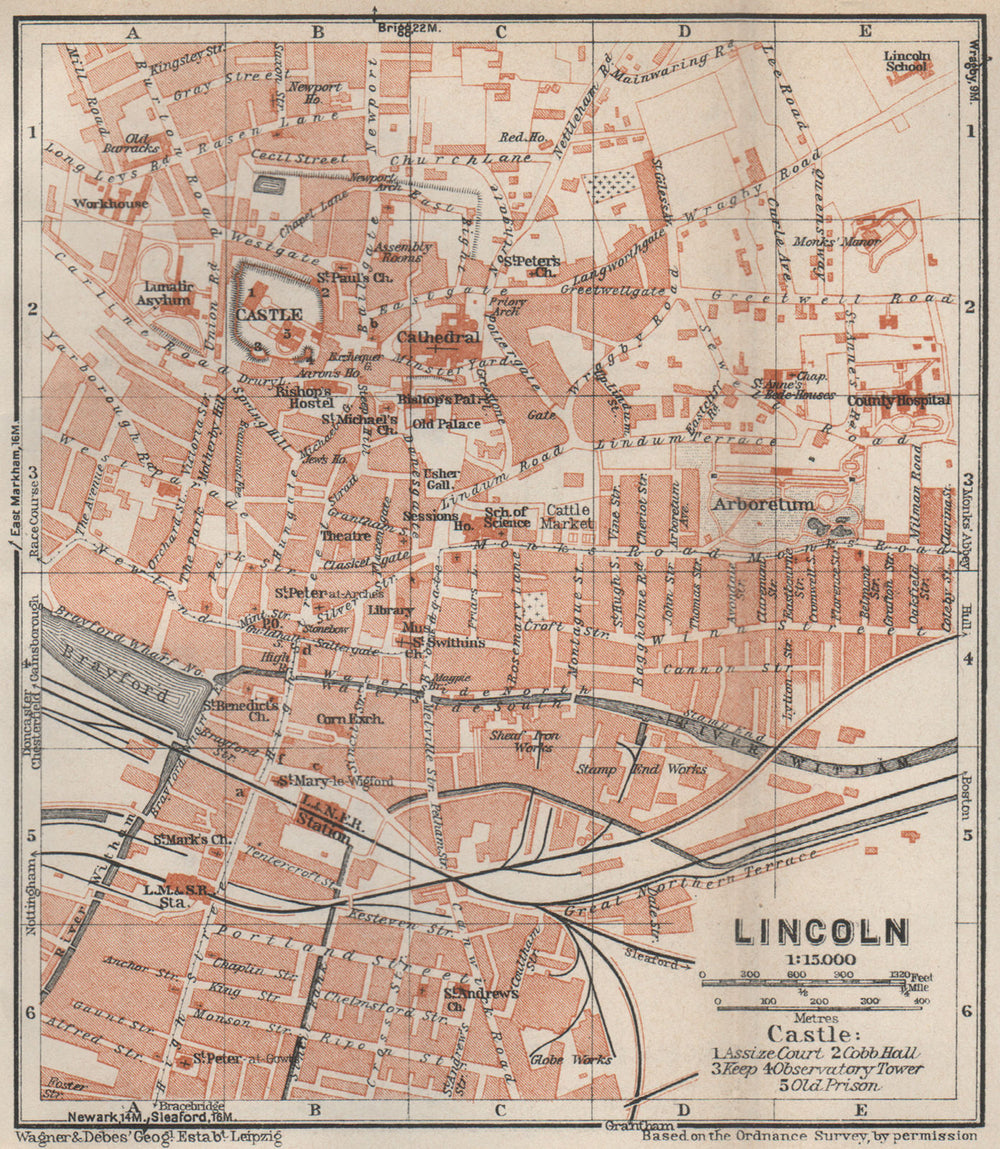 LINCOLN antique town city plan. Lincolnshire. BAEDEKER 1927 old map