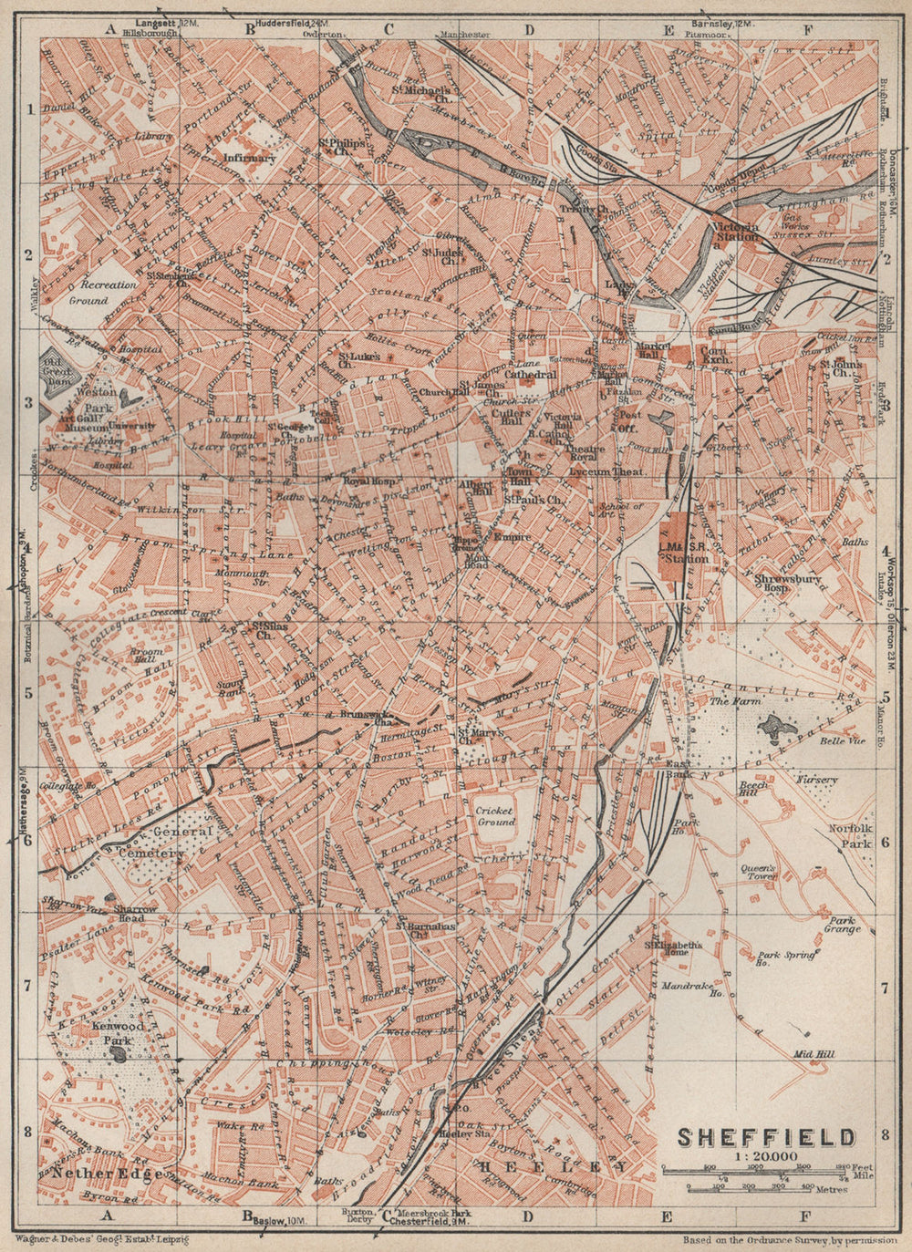 SHEFFIELD town city plan. Broomhall Nether Edge Sharrow. Yorkshire 1927 map