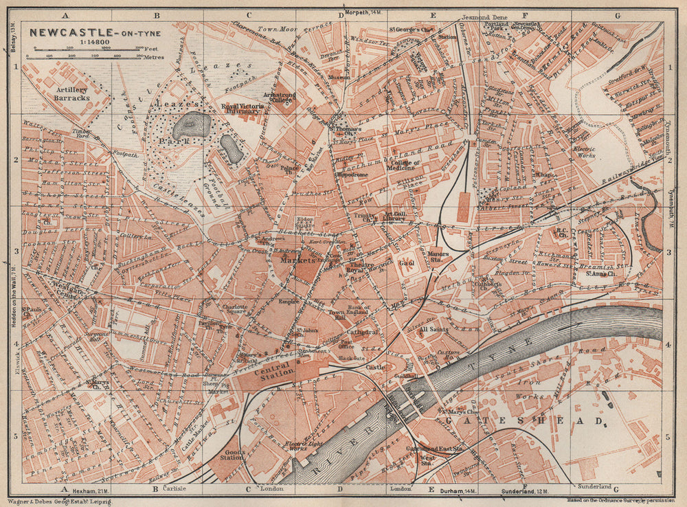 NEWCASTLE-UPON-TYNE town city plan. Gateshead Jesmond Shieldfield 1927 old map