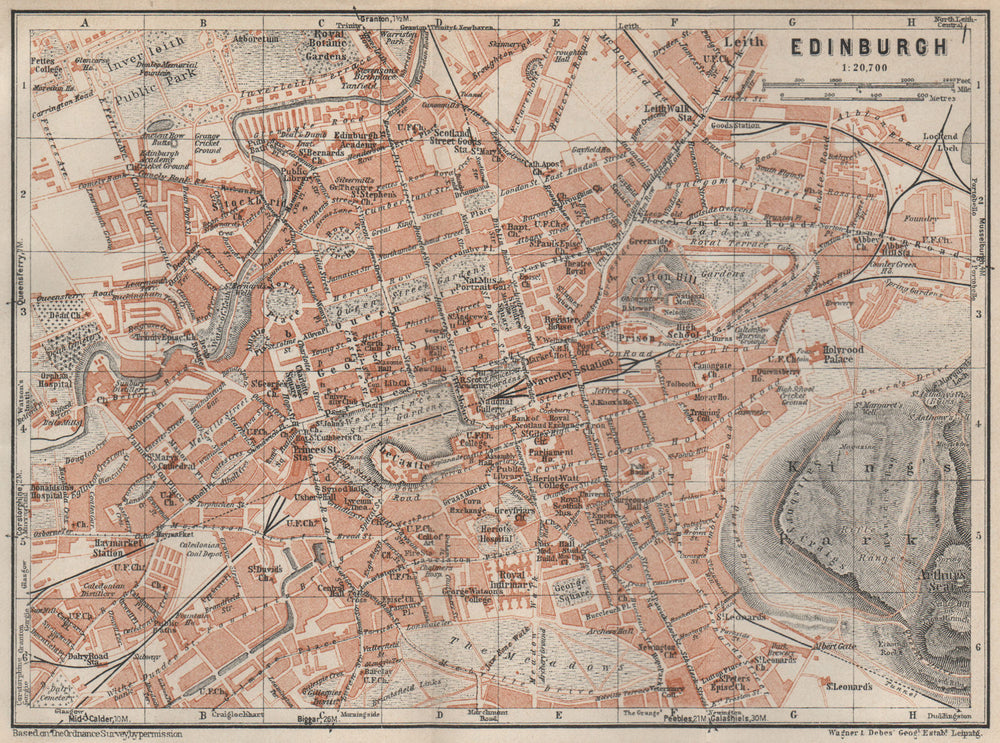 EDINBURGH antique town city centre plan. Scotland. BAEDEKER 1927 old map