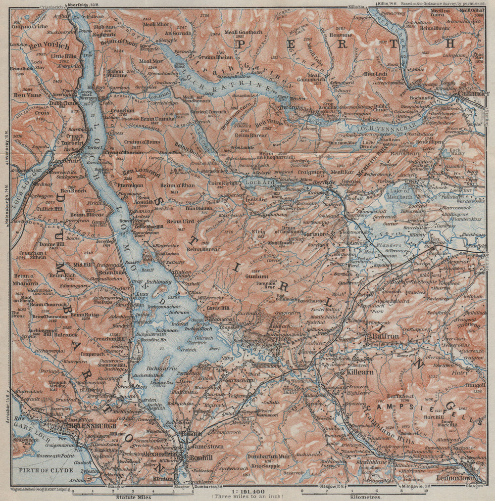 LOCH LOMOND & THE TROSSACHS. Helensburgh Balloch Drymen. Scotland 1927 old map