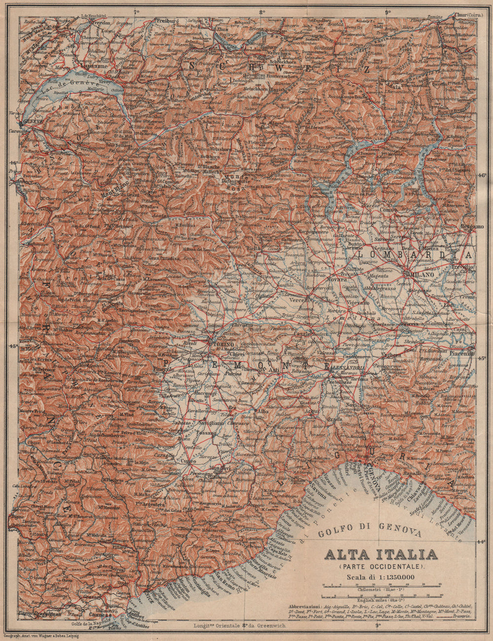 ALTA ITALIA (PARTE OCCIDENTALE). North-west Italy mappa. BAEDEKER 1903 old