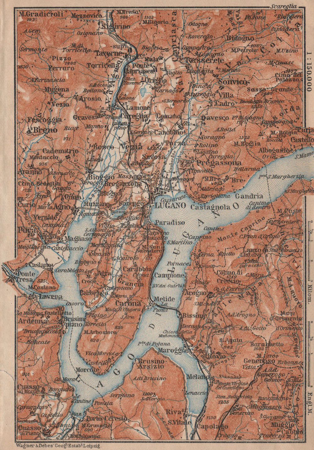 LUGANO ENVIRONS. Lake Lago di. Topo-map. Switzerland Suisse Schweiz 1903