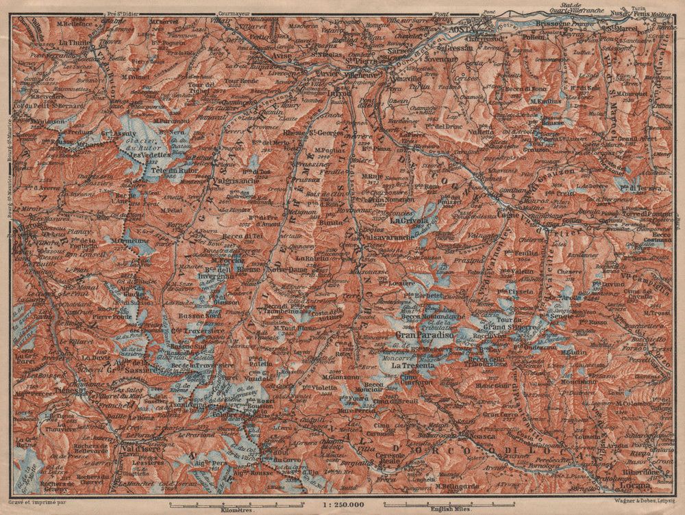 ALPI GRAIAN ALPS. Aosta Val d'Isère Tignes La Thuile Gran Paradiso 1903 map
