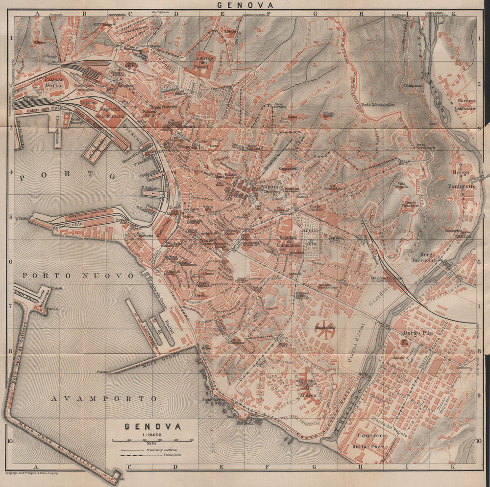 GENOVA GENOA town city plan piano urbanistico. Gênes. Italy mappa 1903 old