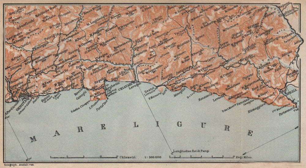 RIVIERA DI LEVANTE. Genoa Genova-Portofino-Rapallo-Chiavari-La Spezia 1903 map
