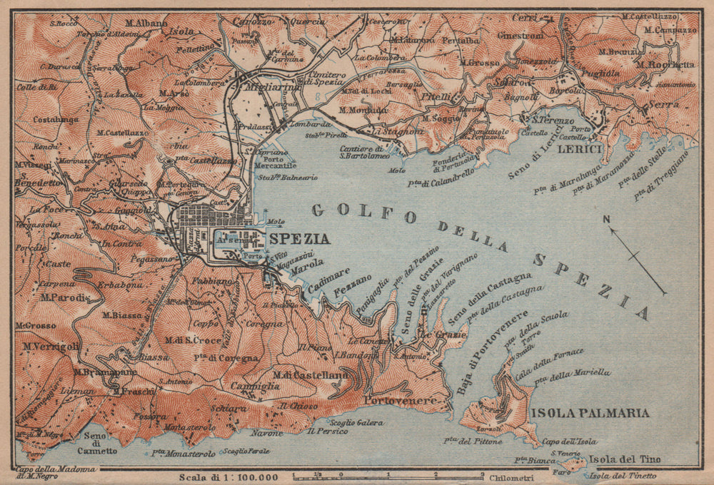 GOLFO DELLA SPEZIA. La Spezia environs. Lerici isola Palmaria. Italy 1903 map