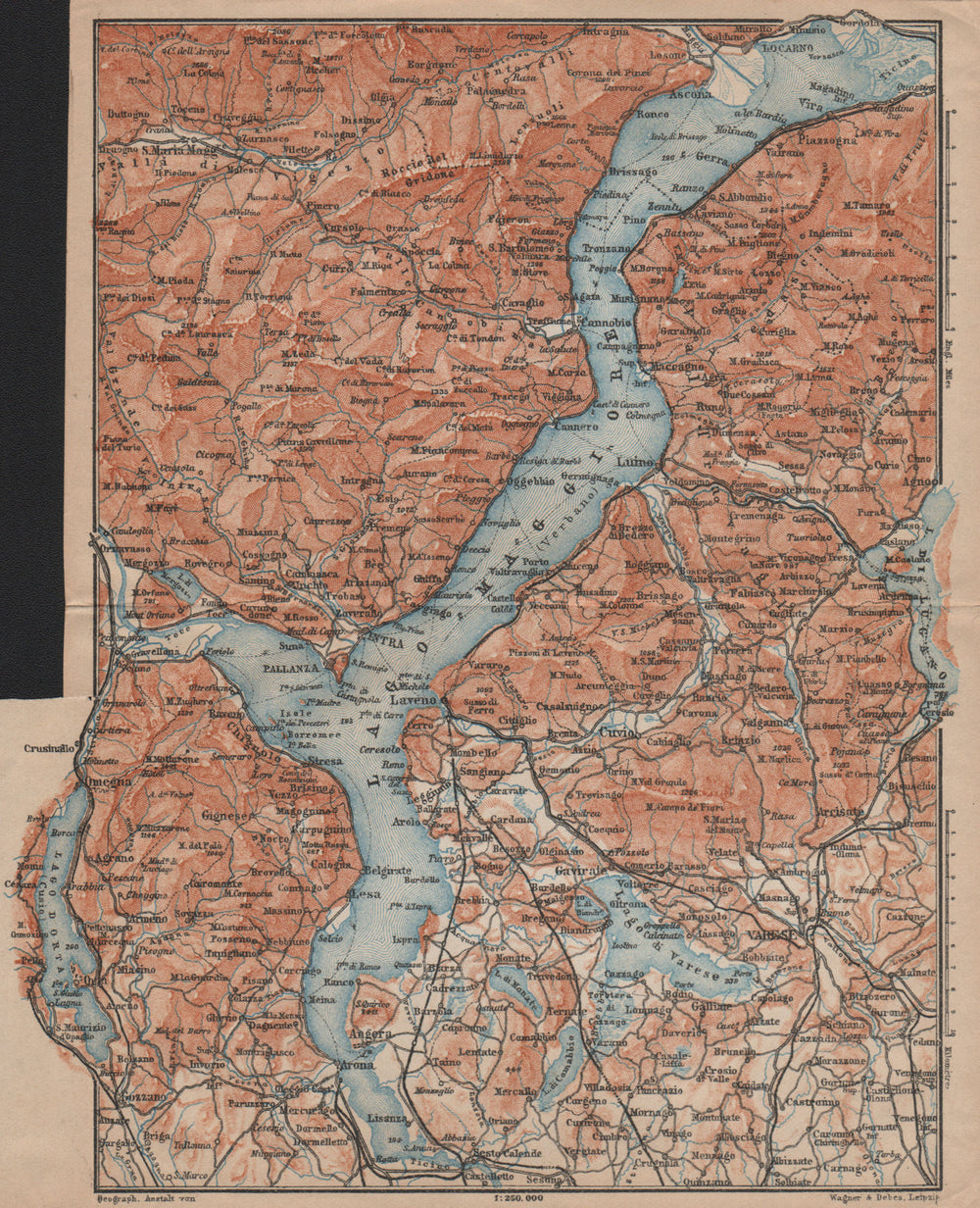 LAGO MAGGIORE. Lake Maggiore. Varese Varesa Pallanza. Topo-map. Italy 1903