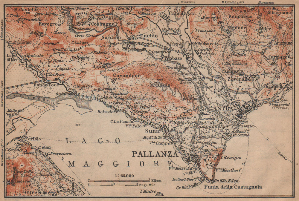 PALLANZA ENVIRONS. Verbania. Intra Unchio. Italy mappa. BAEDEKER 1903 old