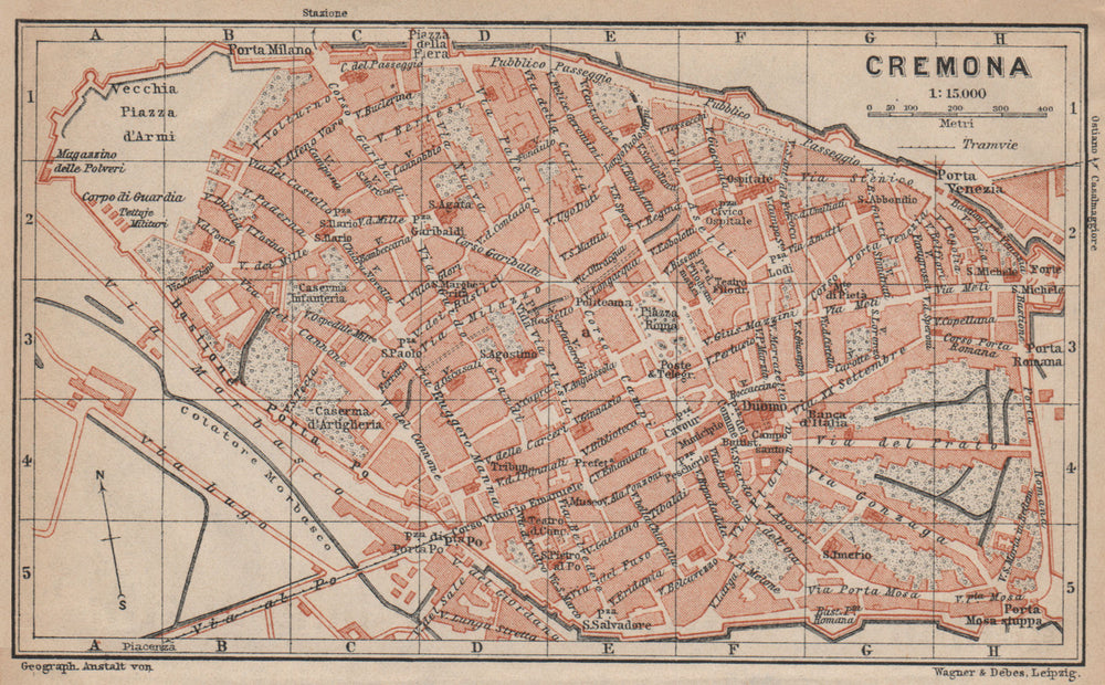 CREMONA antique town city plan piano urbanistico. Italy mappa 1903 old