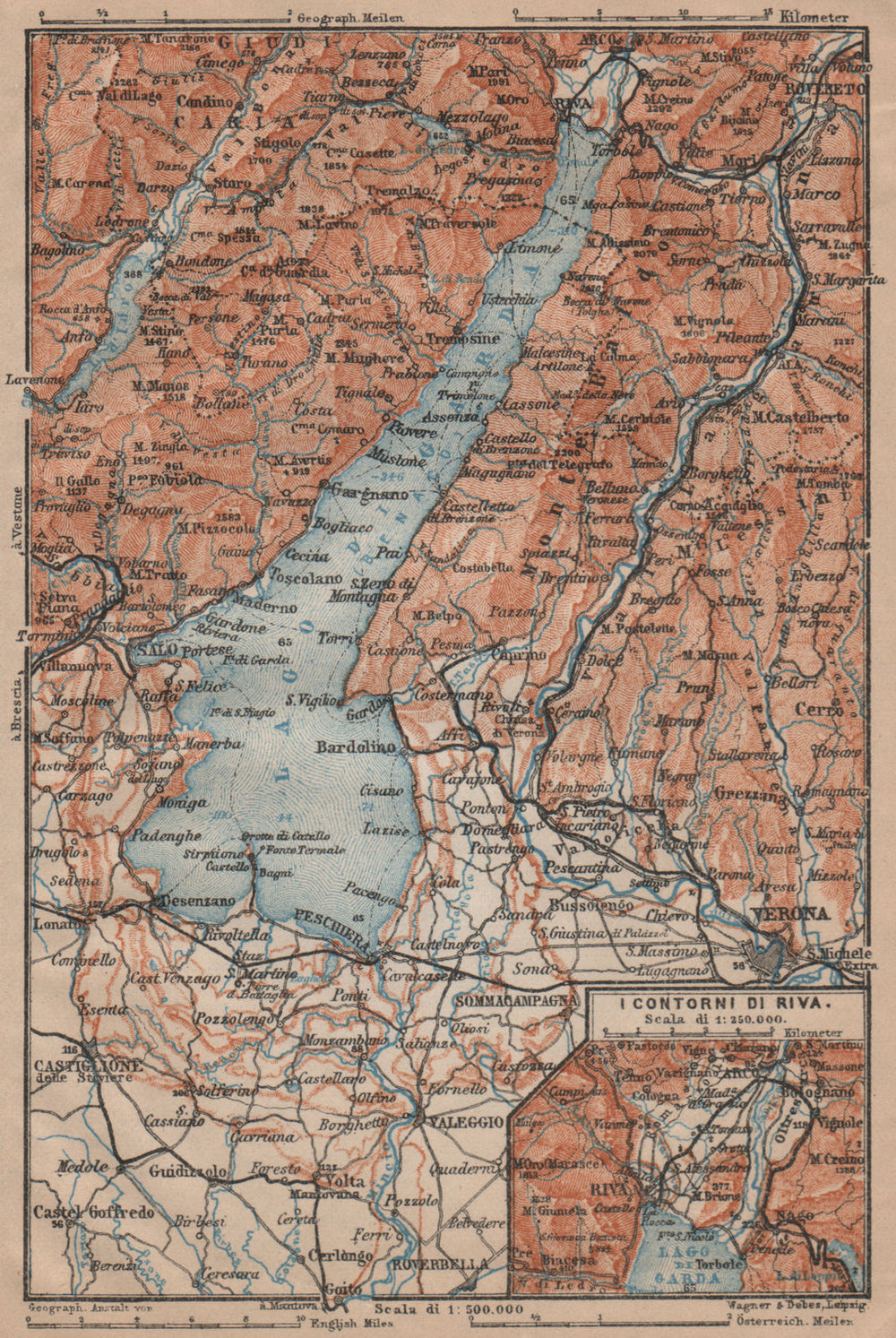 LAGO DI/LAKE GARDA. Riva Salo Peschiera Verona. topo-map. Italy mappa 1903