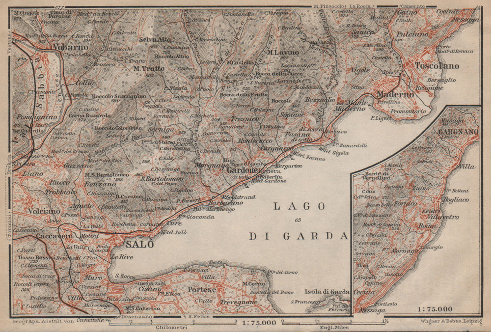 SALO MADERNO GARGNANO environs. Lago di/Lake Garda. Brescia. BAEDEKER 1903 map