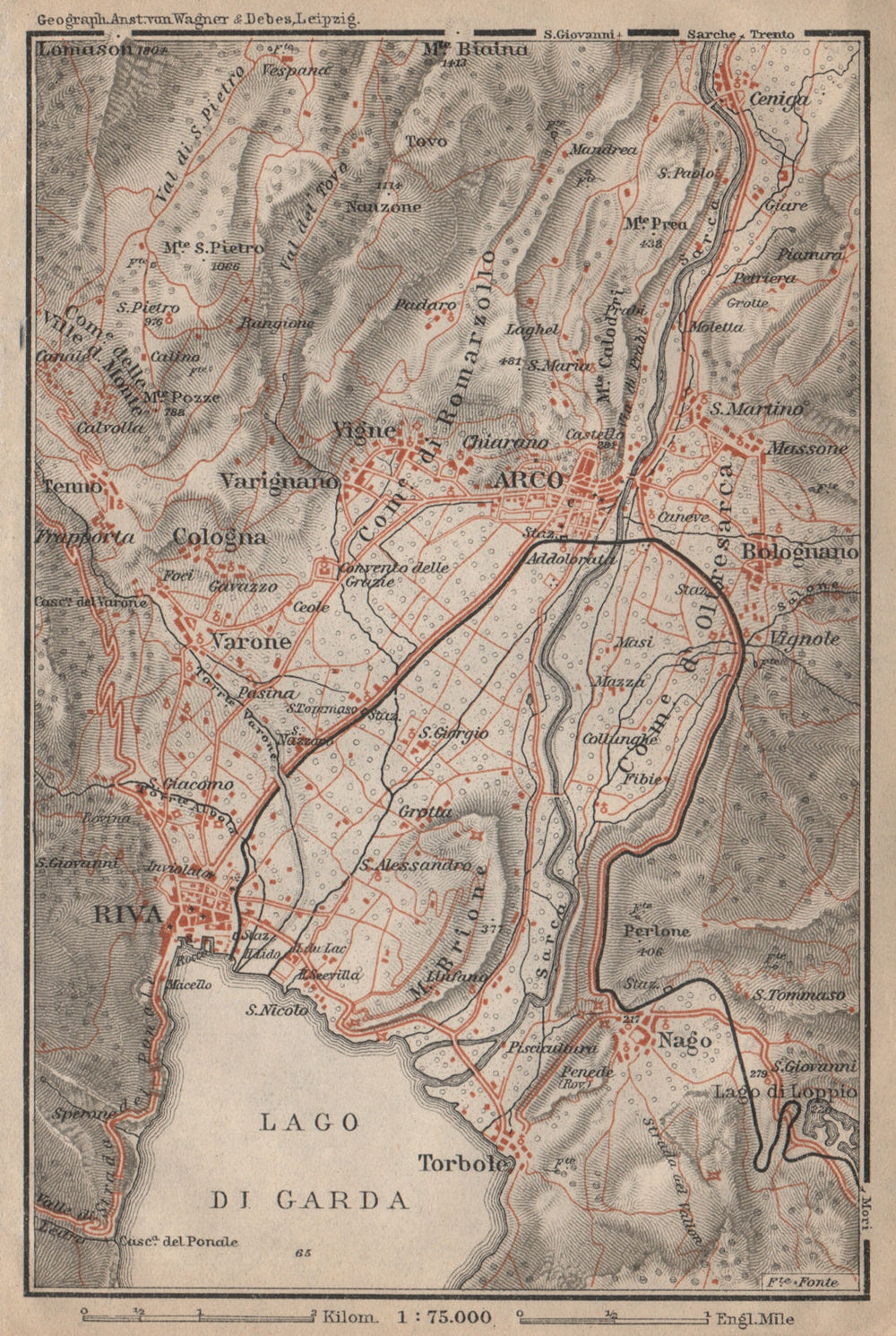 ARCO & RIVA DEL GARDA environs. Trento, Italy Italia. Bolognano mappa 1903