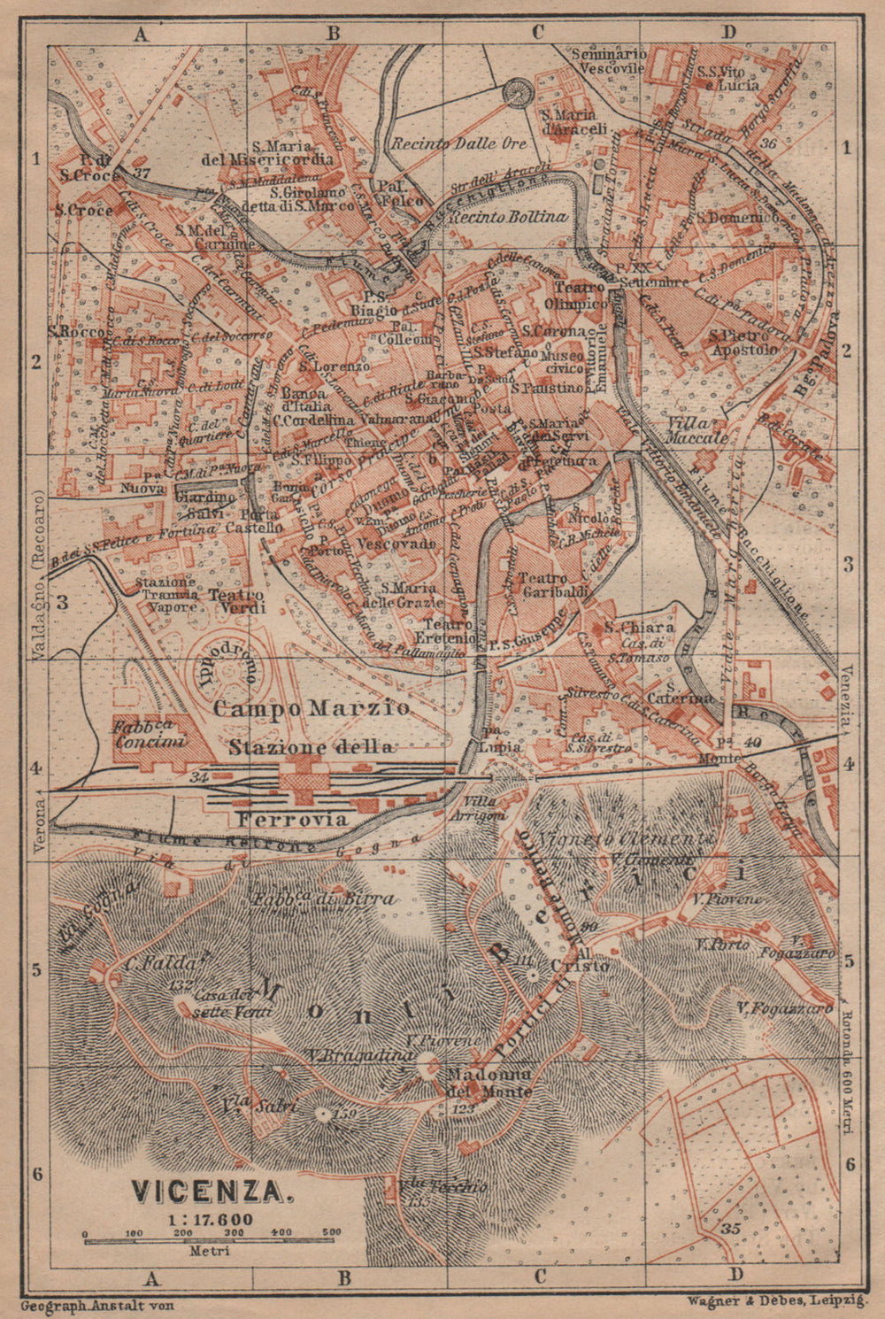 VICENZA antique town city plan piano urbanistico. Italy mappa 1903 old