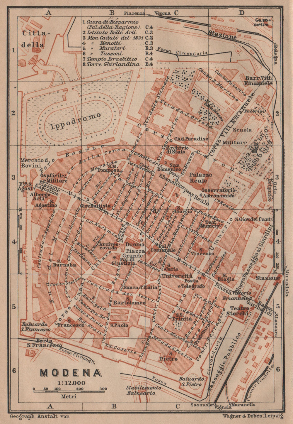 MODENA antique town city plan piano urbanistico. Italy mappa. BAEDEKER 1903