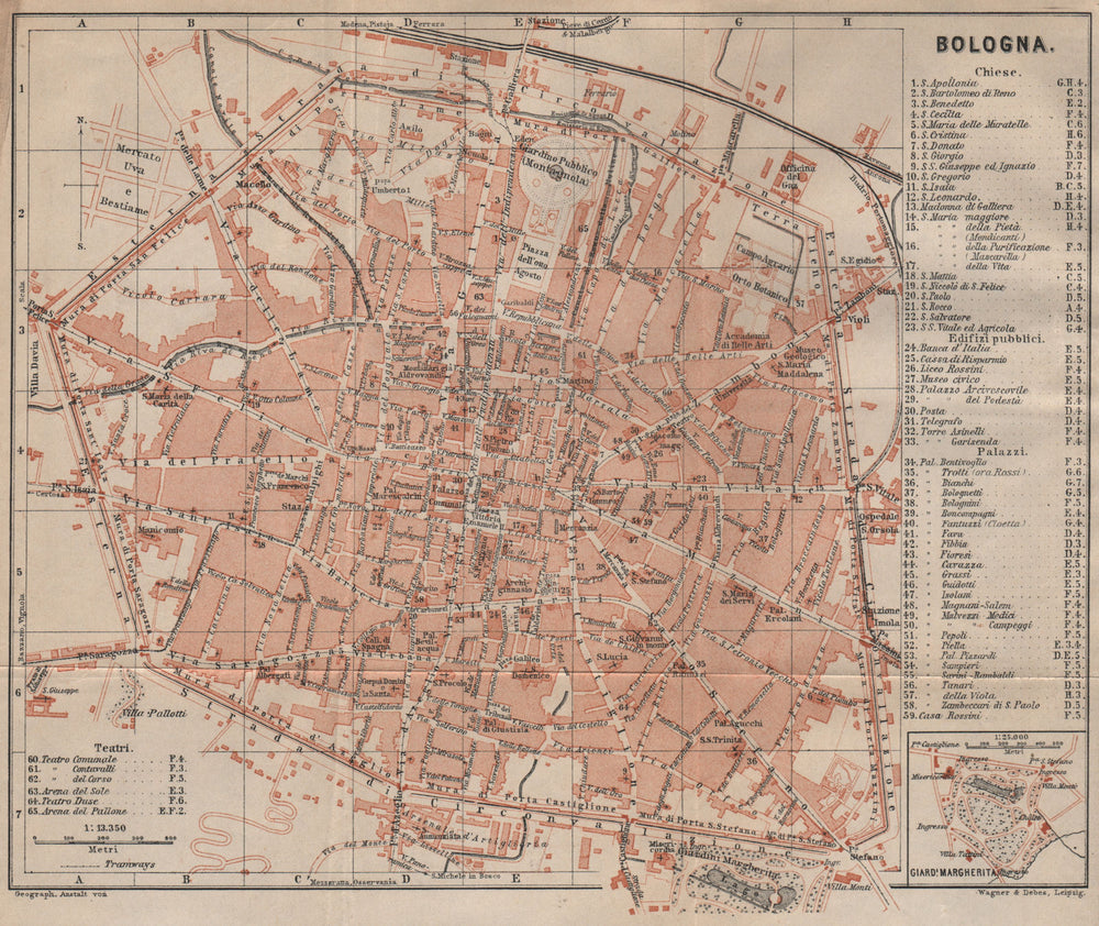 BOLOGNA antique town city plan piano urbanistico. Italy mappa 1903 old