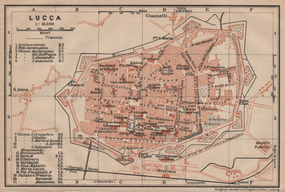 LUCCA antique town city plan piano urbanistico. Italy mappa. BAEDEKER 1903