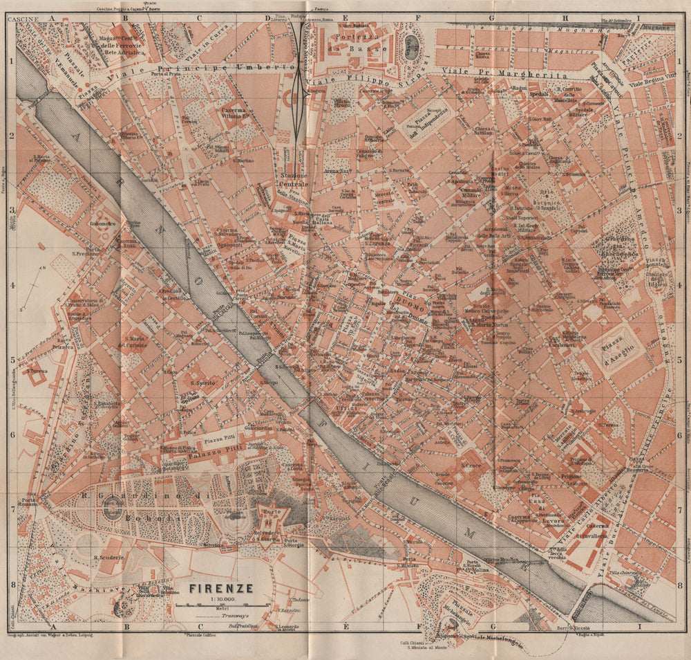 FIRENZE FLORENCE antique town city plan piano urbanistico. Italy mappa 1903