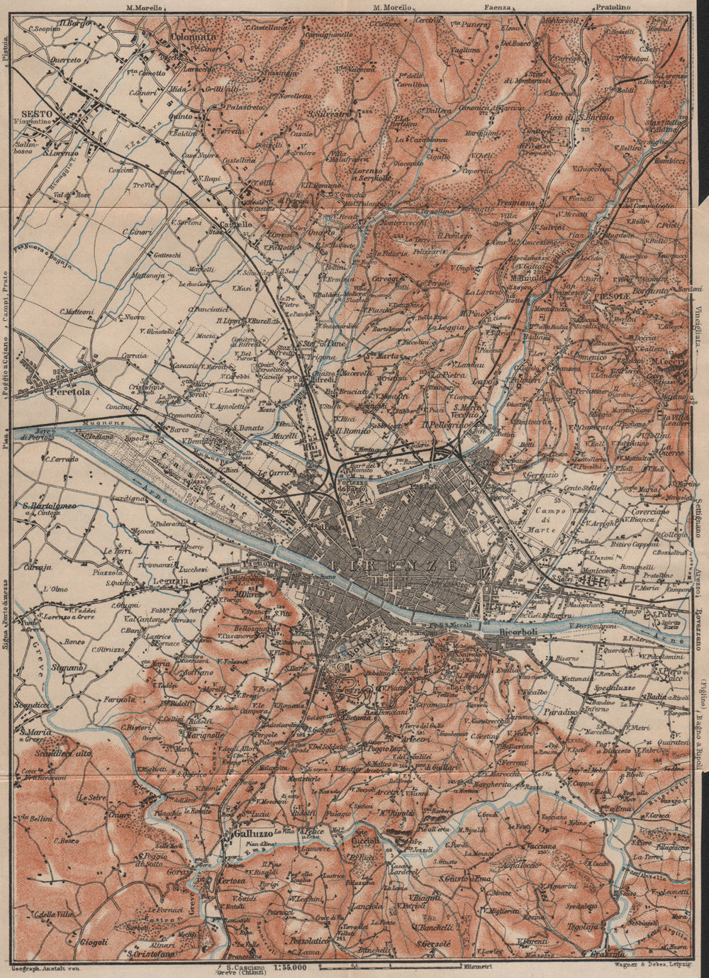 FLORENCE FIRENZE environs. Galluzzo Fiesole. Italy mappa. BAEDEKER 1903