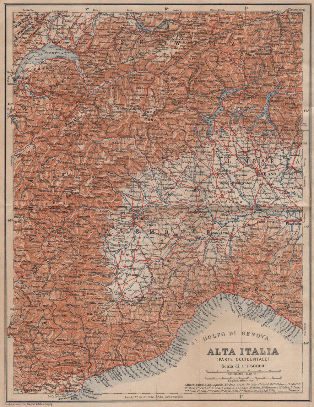 ALTA ITALIA (PARTE OCCIDENTALE). North-west Italy mappa. BAEDEKER 1906 old