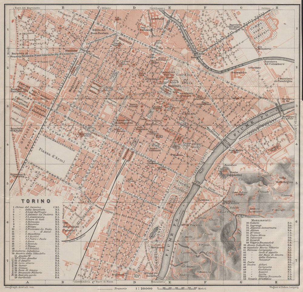 TORINO TURIN antique town city plan piano urbanistico. Italy mappa 1906