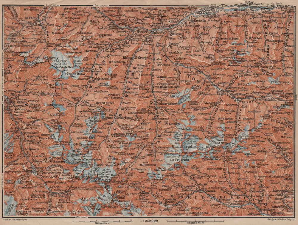 ALPI GRAIAN ALPS. Aosta Val d'Isère Tignes La Thuile Gran Paradiso 1906 map