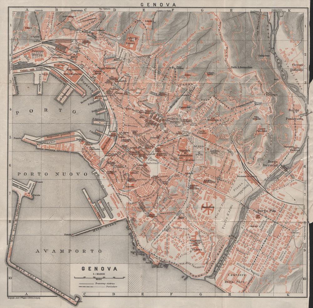 GENOVA GENOA town city plan piano urbanistico. Gênes. Italy mappa 1906 old