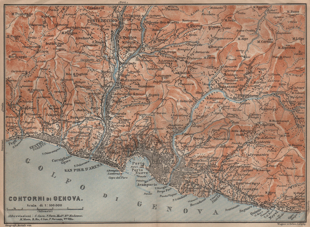 GENOVA GENOA environs. Sestri Ponente Nervi Pontedecimo. Italy mappa 1906