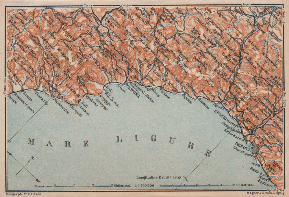 RIVIERA DI PONENTE. Genoa Genova-Arenzano-Varazze-Savona-Loana. Italy 1906 map