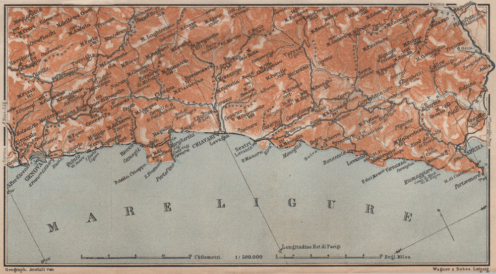RIVIERA DI LEVANTE. Genoa Genova-Portofino-Rapallo-Chiavari-La Spezia 1906 map