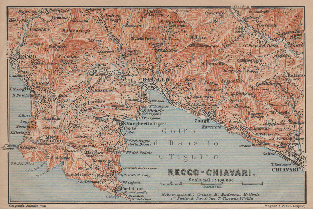 GOLFO DI RAPALLO Portofino Camogli Chiavari S. Margherita Ligure Italy 1906 map