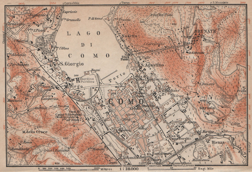 COMO town city plan and environs. San Giorgio Brunate. Italy mappa 1906