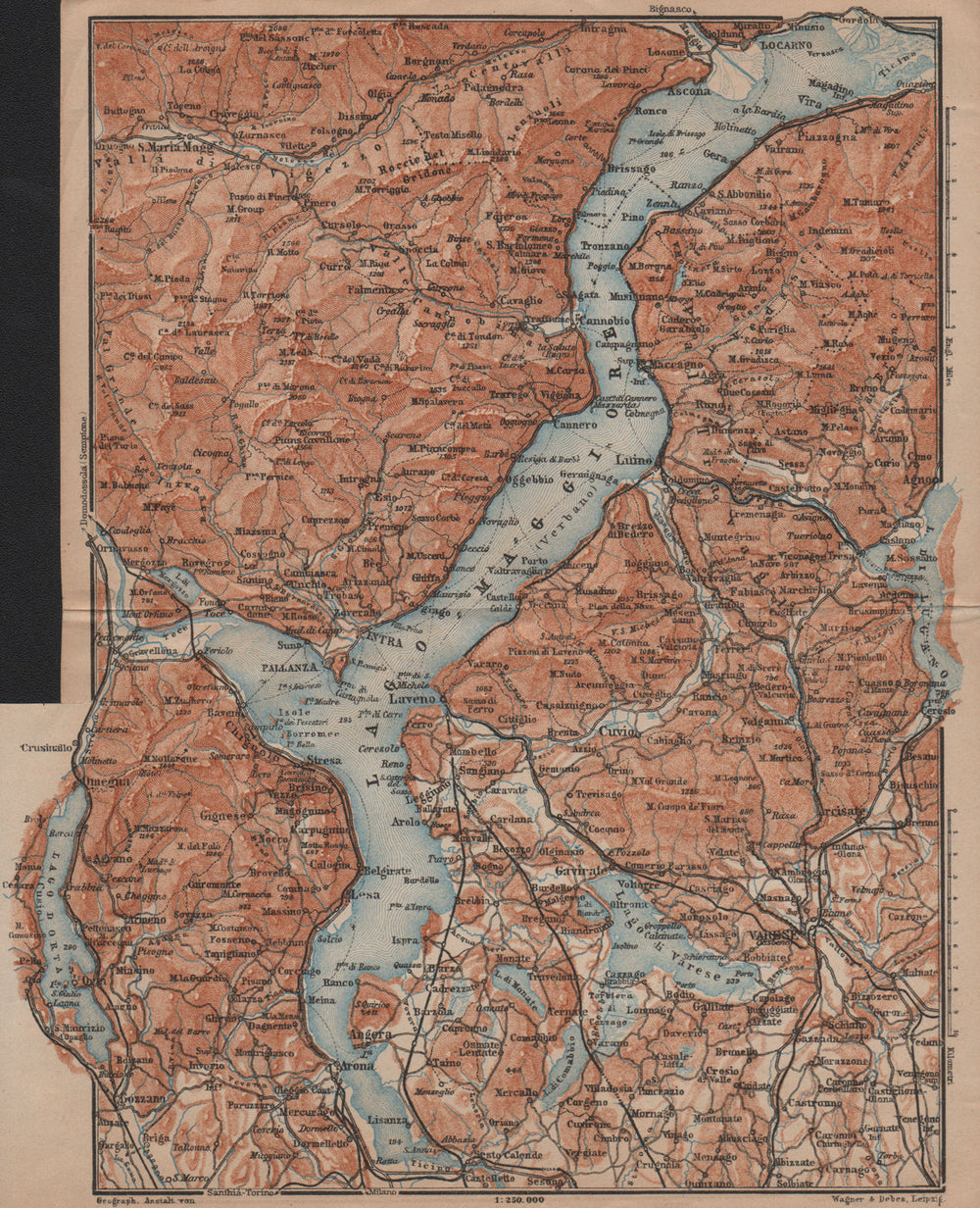 LAGO MAGGIORE. Lake Maggiore. Varese Varesa Pallanza. Topo-map. Italy 1906