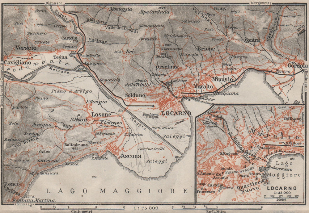 LOCARNO area. Losone Gordola Muralto Brione. Switzerland Suisse Schweiz 1906 map