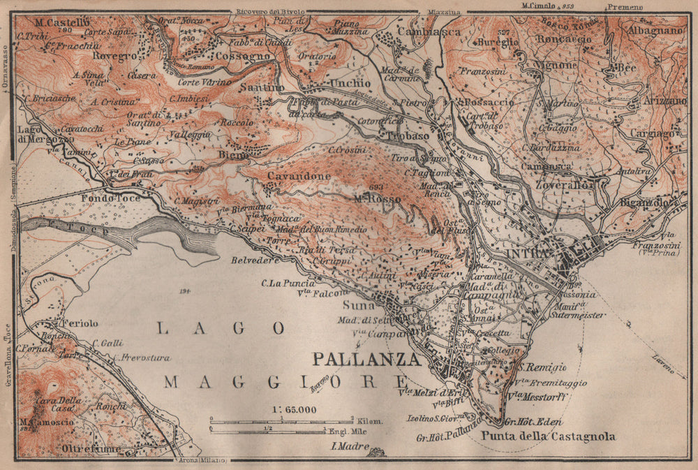 PALLANZA ENVIRONS. Verbania. Intra Unchio. Italy mappa. BAEDEKER 1906 old