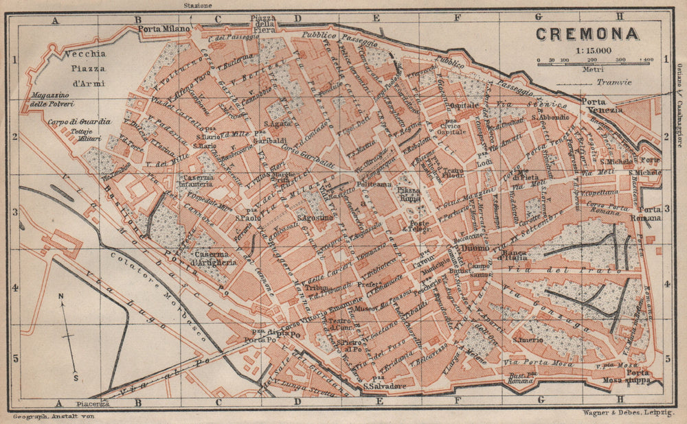 CREMONA antique town city plan piano urbanistico. Italy mappa 1906 old