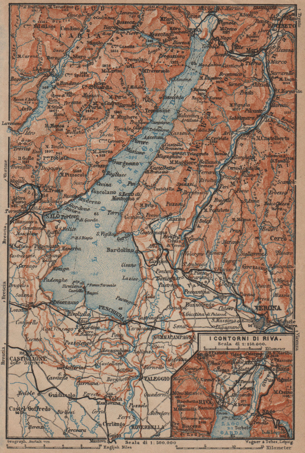 LAGO DI/LAKE GARDA. Riva Salo Peschiera Verona. topo-map. Italy mappa 1906