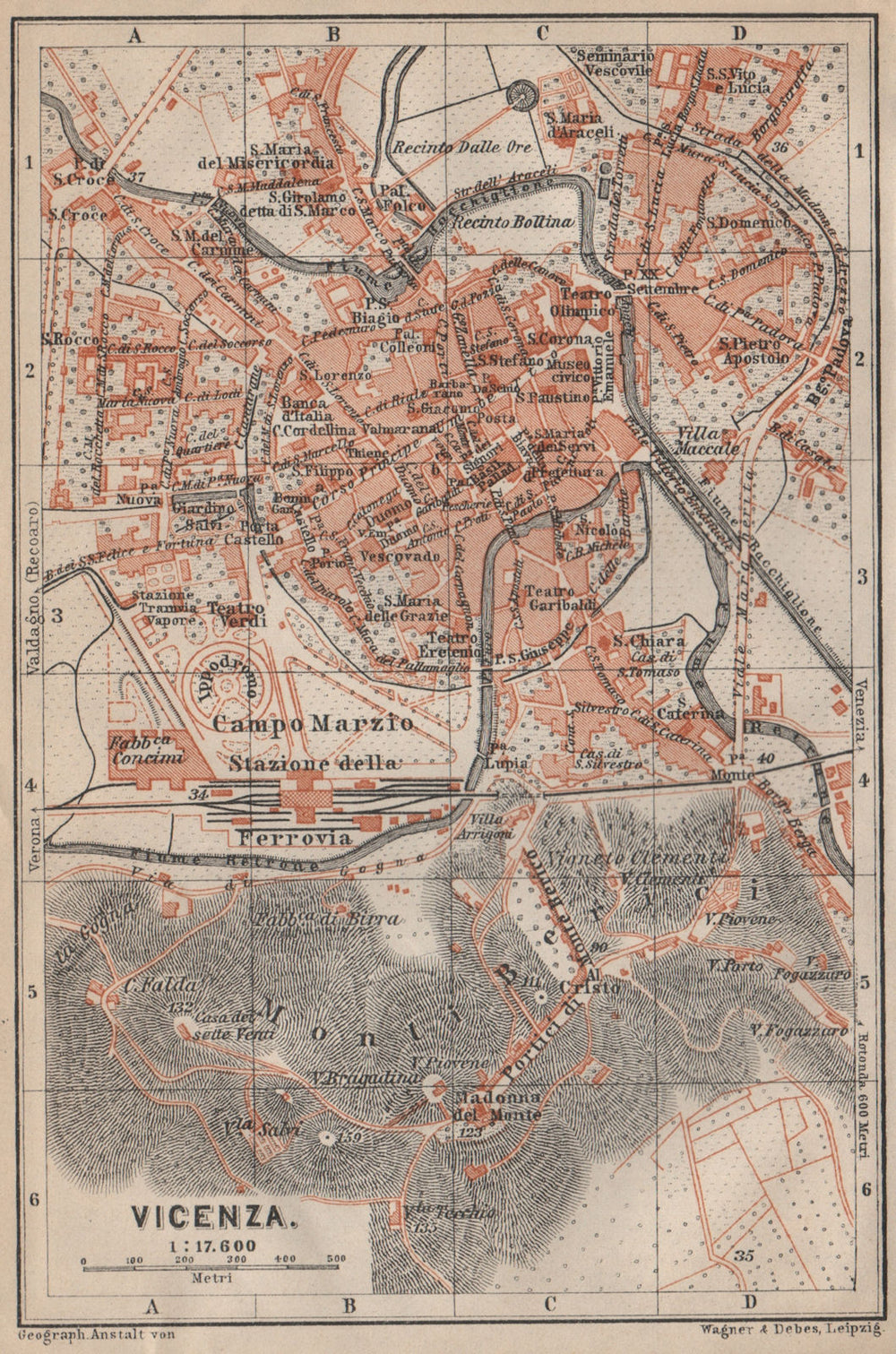 VICENZA antique town city plan piano urbanistico. Italy mappa 1906 old
