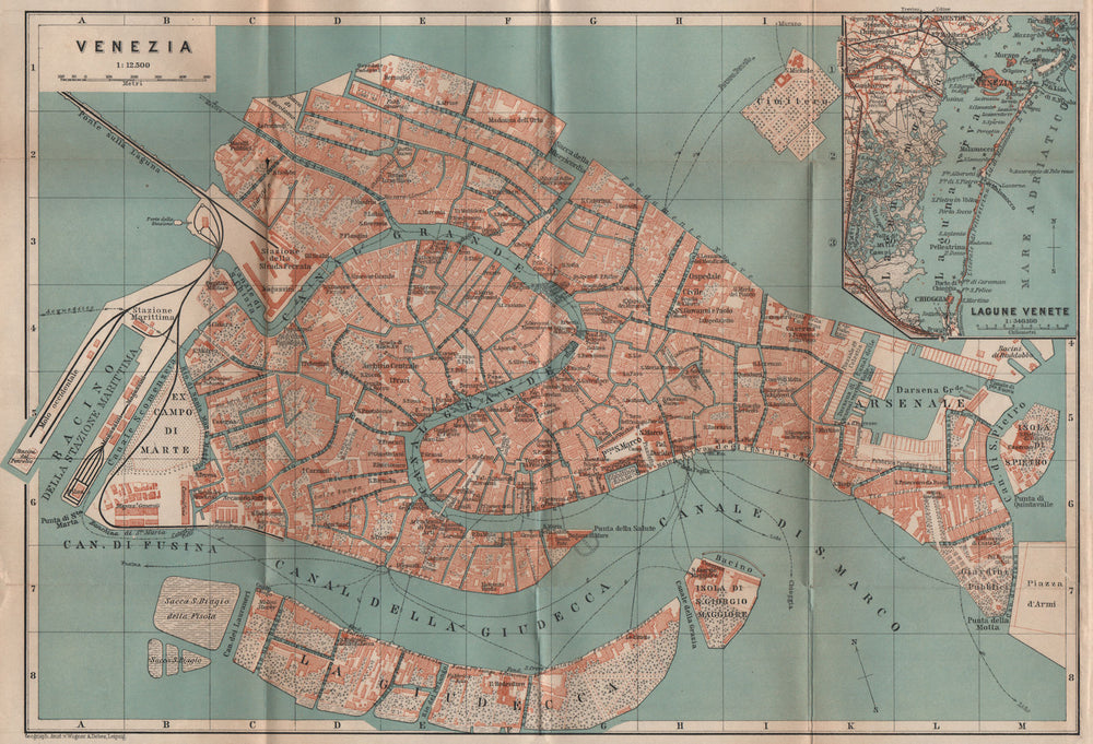 VENEZIA VENICE town city plan. Inset Lagune Venete. Lagoon mappa 1906 old