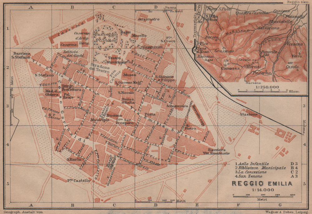 REGGIO NELL'EMILIA town city plan & environs/contorni. Italy mappa 1906