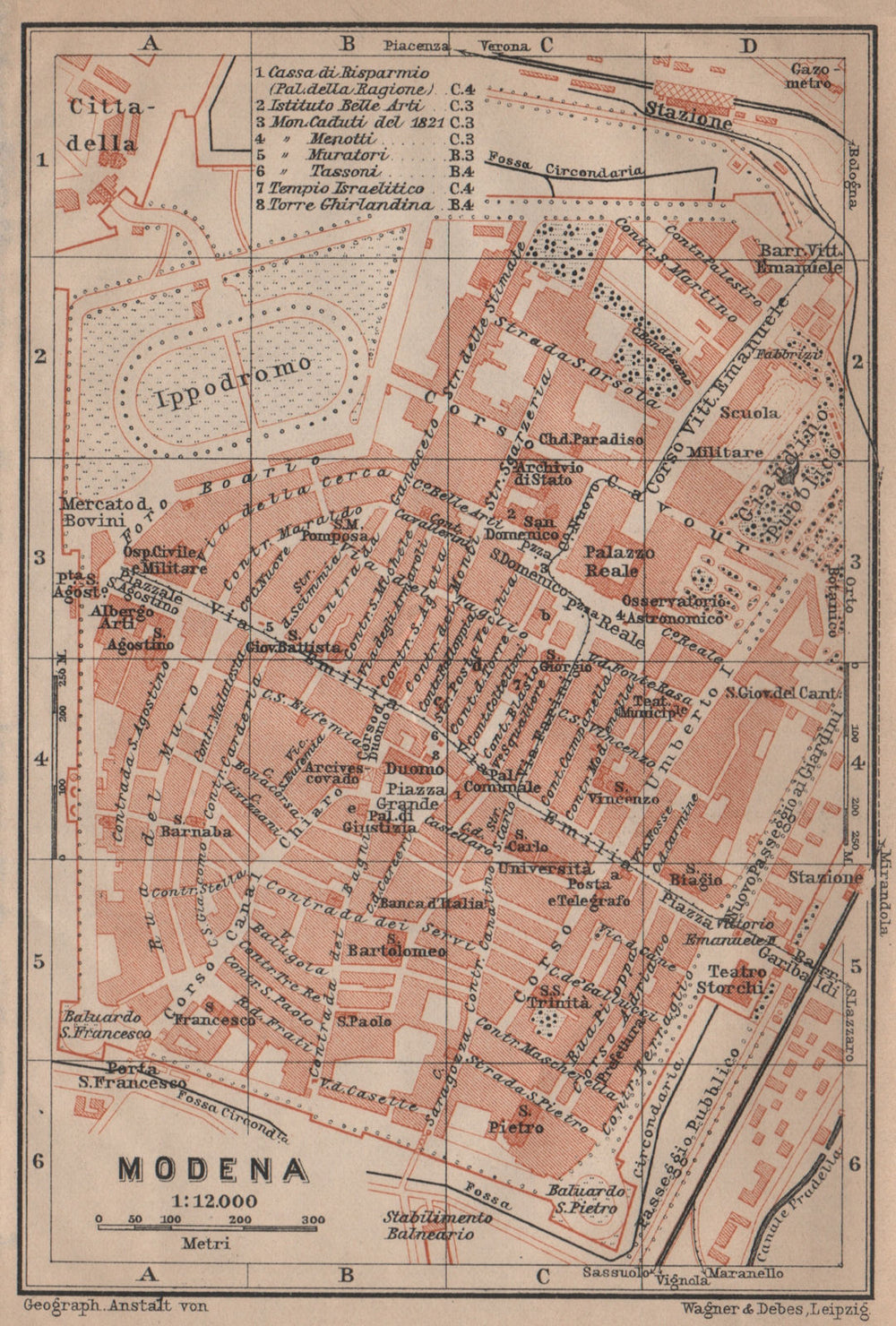 MODENA antique town city plan piano urbanistico. Italy mappa. BAEDEKER 1906