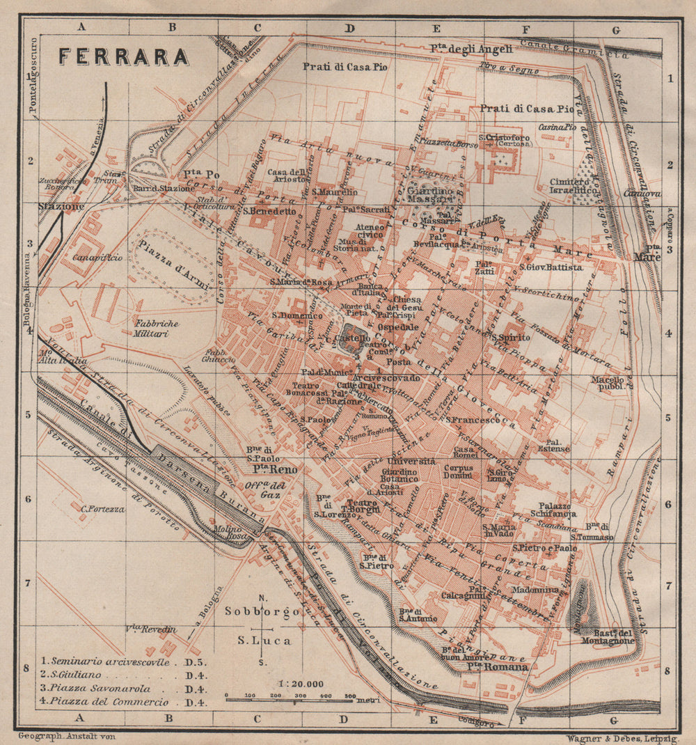FERRARA antique town city plan piano urbanistico. Italy mappa 1906 old