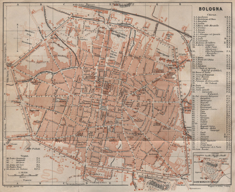 BOLOGNA antique town city plan piano urbanistico. Italy mappa 1906 old