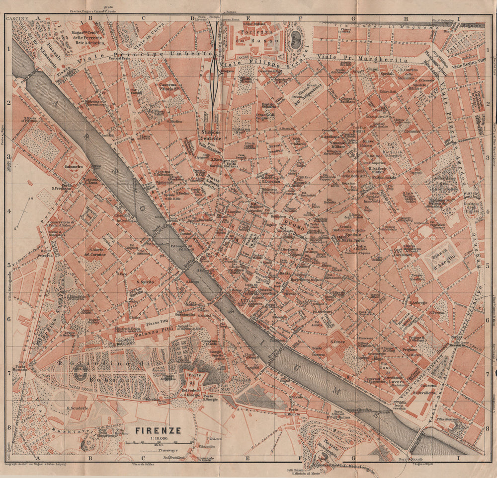 FIRENZE FLORENCE antique town city plan piano urbanistico. Italy mappa 1906