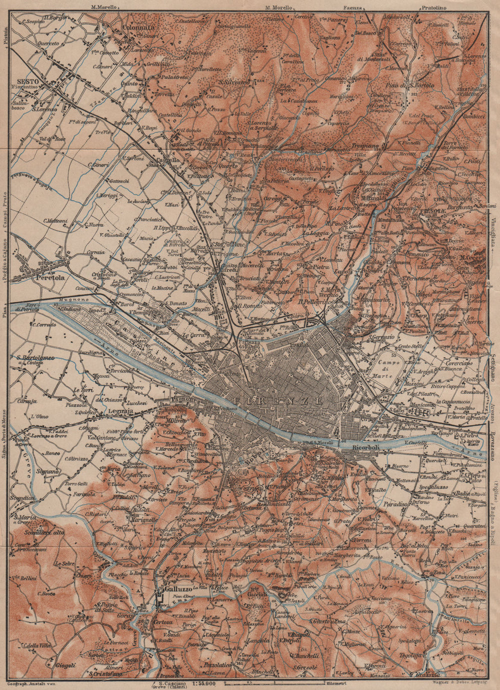 FLORENCE FIRENZE environs. Galluzzo Fiesole. Italy mappa. BAEDEKER 1906