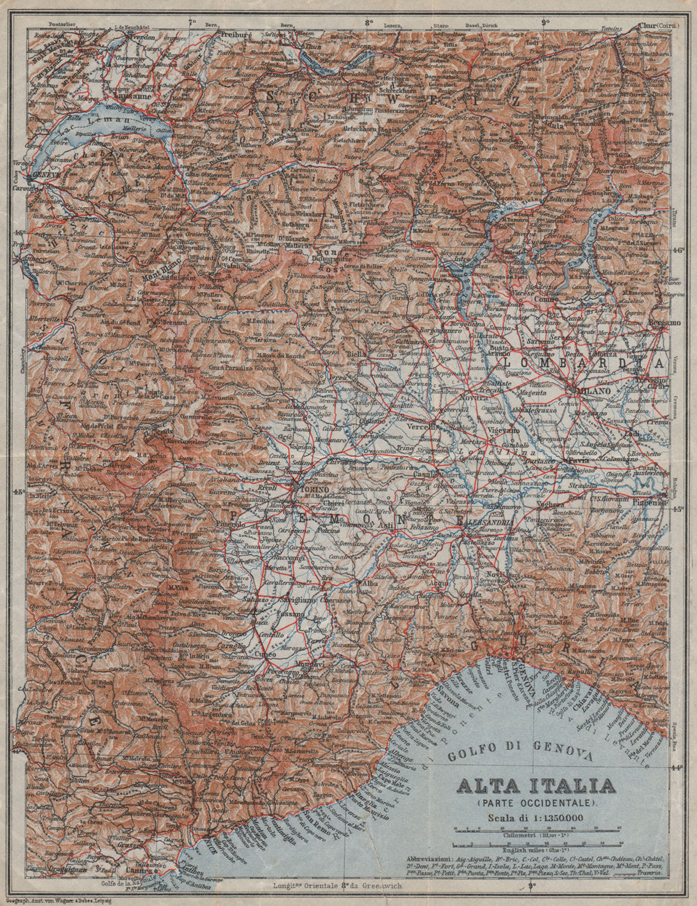 ALTA ITALIA (PARTE OCCIDENTALE). North-west Italy mappa. BAEDEKER 1913 old