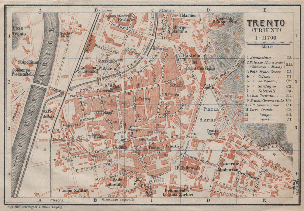 TRENTO (TRIENT) town city plan piano urbanistico. Italy Italia mappa 1913